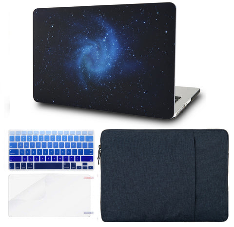 KECC Macbook Case with Cut Out Logo + Keyboard Cover, Screen Protector and Sleeve Package | Galaxy Space Collection - Blue