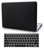 KECC Macbook Case with Cut Out Logo + Keyboard Cover Package | Black leather