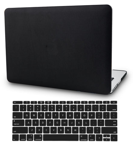 KECC Macbook Case with Cut Out Logo + Keyboard Cover Package | Black leather
