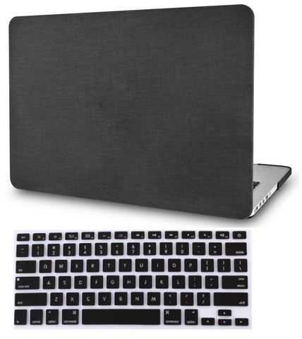 KECC Macbook Case with Cut Out Logo + Keyboard Cover Package | Color Collection - Black Fabric