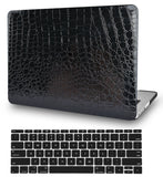 KECC Macbook Case with Cut Out Logo + Keyboard Cover Package |   Black Crocodile Leather