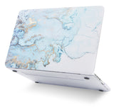 KECC Macbook Case with Cut Out Logo + Keyboard Cover Package | Blue Gold Marble