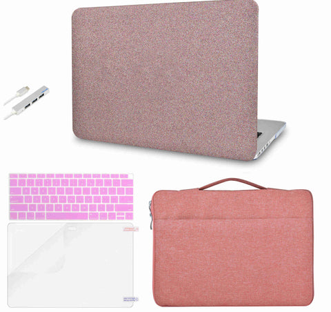 KECC Macbook Case with Cut Out Logo + Keyboard Cover, Screen Protector and Sleeve Sleeve Bag and USB | Baby pink sparkling