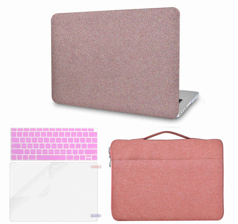 KECC Macbook Case with Cut Out Logo + Keyboard Cover, Screen Protector and Sleeve Bag | Baby pink sparkling