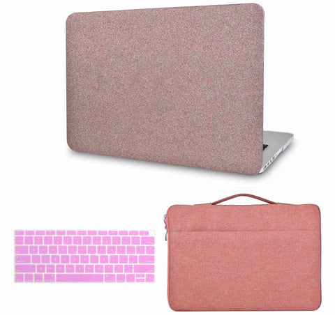KECC Macbook Case with Cut Out Logo + Keyboard Cover and Sleeve Bag | Baby pink sparkling