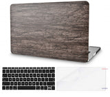 KECC Macbook Case with Cut Out Logo + Keyboard Cover and Screen Protector Package | Leather Collection - Brown Wood Leather
