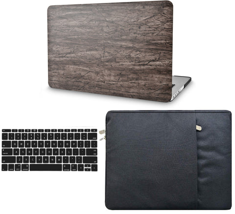 KECC Macbook Case with Cut Out Logo + Keyboard Cover and Sleeve Package | Leather Collection -  Brown Wood Leather