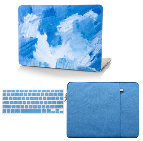 KECC Macbook Case with Cut Out Logo + Keyboard Cover and Sleeve Package |    Blue Water Paint