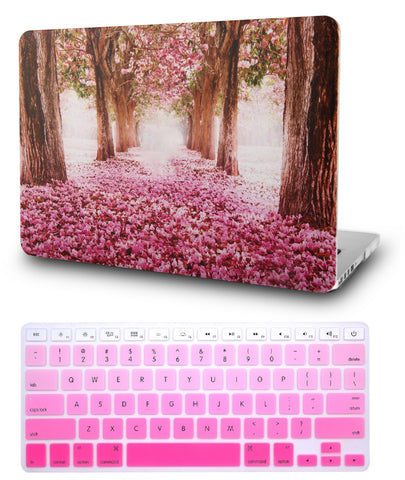 KECC Macbook Case with Cut Out Logo + Keyboard Cover Package | Floral Collection - Cherry Blossom