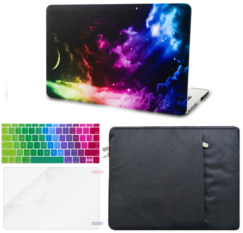 KECC Macbook Case with Cut Out Logo + Keyboard Cover, Screen Protector and Sleeve Package | Galaxy Space Collection - Colorful Space