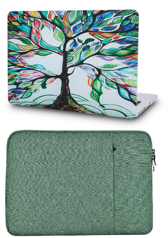 KECC Macbook Case with Cut Out Logo + Sleeve Package | Painting Collection - Colorful Tree