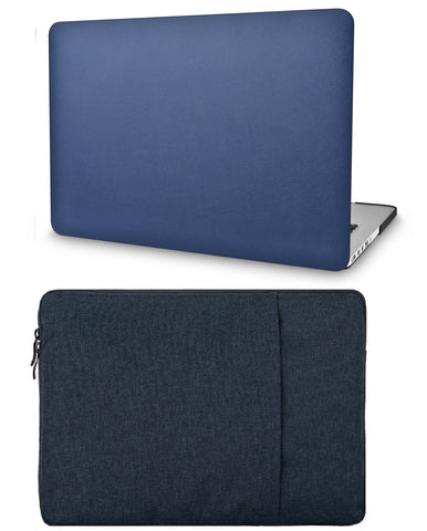 KECC Macbook Case with Cut Out Logo + Sleeve Package | Leather Collection - Dark Blue Leather