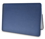 KECC Macbook Case with Cut Out Logo + Keyboard Cover, Screen Protector and Sleeve Package | Leather Collection - Dark Blue Leather