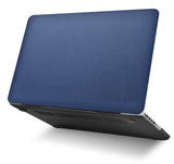 KECC Macbook Case with Cut Out Logo + Keyboard Cover, Screen Protector and Sleeve Package | Leather Collection - Dark Blue Leather