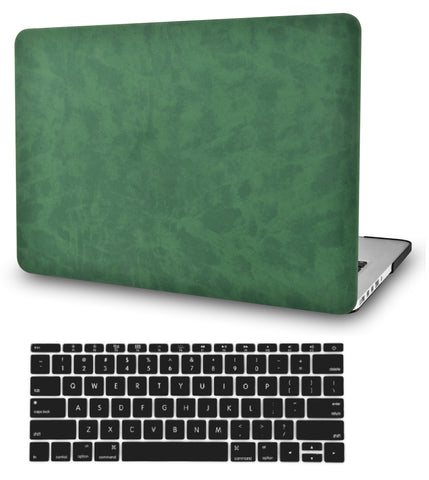KECC Macbook Case with Cut Out Logo + Keyboard Cover Package | Dark Green Leather