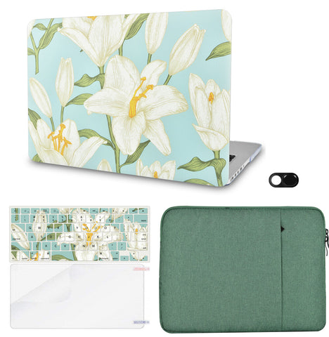 KECC Macbook Case with Cut Out Logo + Keyboard Cover, Screen Protector and Sleeve Sleeve Bag and Webcam Cover|Flower 11