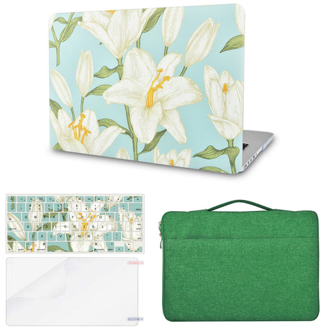 KECC Macbook Case with Cut Out Logo + Keyboard Cover, Screen Protector and Sleeve Bag |Flower 11