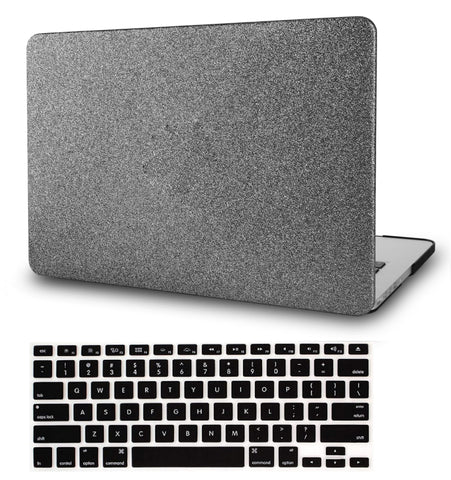 KECC Macbook Case with Cut Out Logo + Keyboard Cover Package | Grey Sparkling