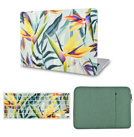 KECC Macbook Case with Cut Out Logo + Keyboard Cover and Sleeve Package |Leaf - Colorful 3