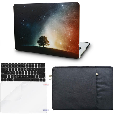 KECC Macbook Case with Cut Out Logo + Keyboard Cover, Screen Protector and Sleeve Package | Galaxy Space Collection - Lonely Tree