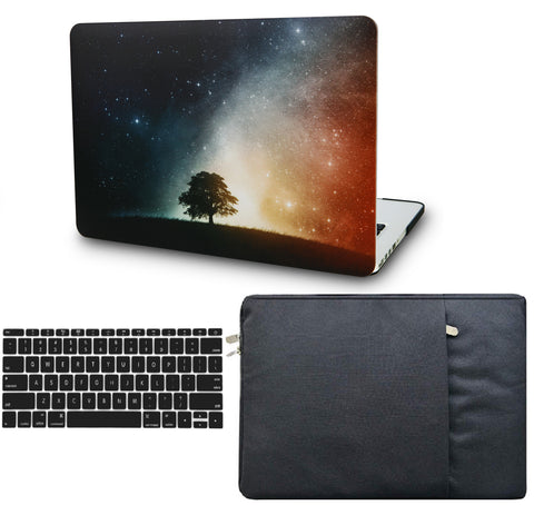 KECC Macbook Case with Cut Out Logo + Keyboard Cover and Sleeve Package | Galaxy Space Collection - Lonely Tree