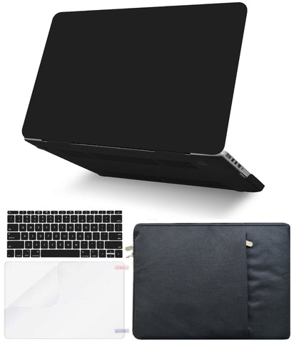 KECC Macbook Case with Cut Out Logo + Keyboard Cover, Screen Protector and Sleeve Package | Color Collection - Matte Black