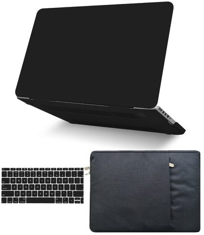 KECC Macbook Case with Cut Out Logo + Keyboard Cover and Sleeve Package | Matte Black