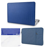 KECC Macbook Case with Cut Out Logo + Keyboard Cover, Screen Protector and Sleeve Package | Leather Collection-Matte Blue Crocodile Leather