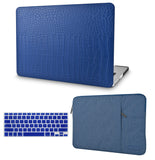 KECC Macbook Case with Cut Out Logo + Keyboard Cover and Sleeve Package | Matte Blue Crocodile Leather
