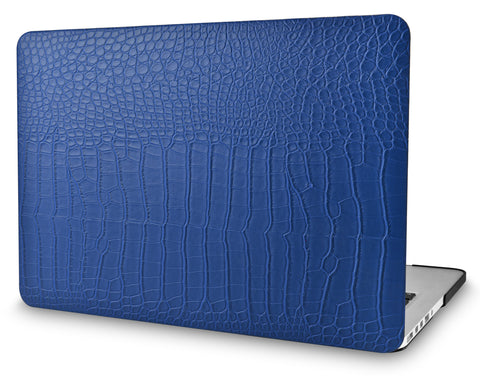 KECC Macbook Case with Cut Out Logo | Matte Blue Crocodile Leather