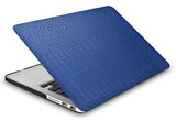 KECC Macbook Case with Cut Out Logo + Keyboard Cover and Sleeve Package | Matte Blue Crocodile Leather