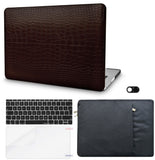 KECC Macbook Case with Cut Out Logo + Keyboard Cover, Screen Protector and Sleeve Sleeve Bag and Webcam Cover| Leather Collection-Matte Brown Crocodile
