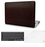 KECC Macbook Case with Cut Out Logo + Keyboard Cover and Screen Protector Package | Leather Collection - Matte Brown Crocodile Leather