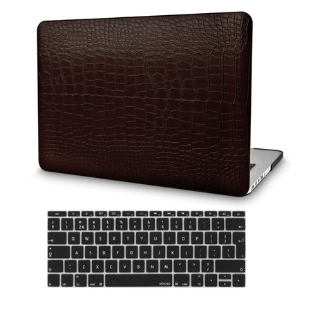 KECC Macbook Case with Cut Out Logo + Keyboard Cover Package | Matte Brown Crocodile Leather