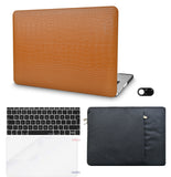 KECC Macbook Case with Cut Out Logo + Keyboard Cover, Screen Protector and Sleeve Sleeve Bag and Webcam Cover| Leather Collection-Matte Chestnut Crocodile