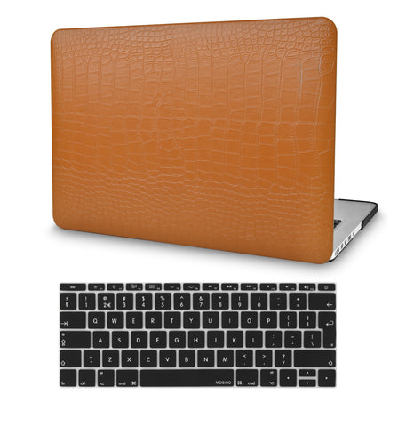 KECC Macbook Case with Cut Out Logo + Keyboard Cover Package | Matte Chestnut Crocodile Leather