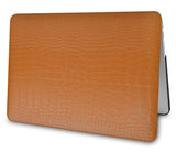 KECC Macbook Case with Cut Out Logo + Keyboard Cover and Sleeve Package |  Matte Chestnut Crocodile Leather