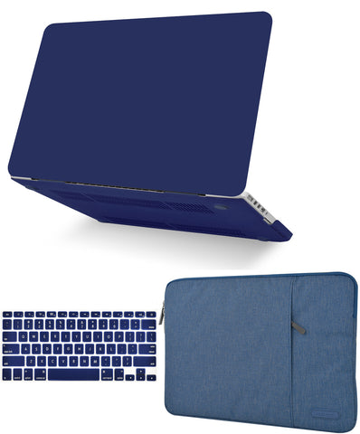 KECC Macbook Case with Cut Out Logo + Keyboard Cover and Sleeve Package |  Matte Navy