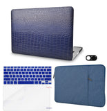 KECC Macbook Case with Cut Out Logo + Keyboard Cover, Screen Protector and Sleeve Bag and Webcam Cover| Leather Collection-Matte Navy Crocodile