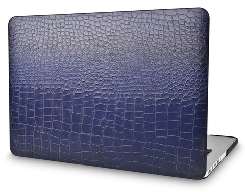 KECC Macbook Case with Cut Out Logo | Matte Navy Crocodile Leather