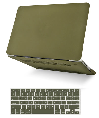 KECC Macbook Case with Cut Out Logo + Keyboard Cover Package | Matte Olive Green