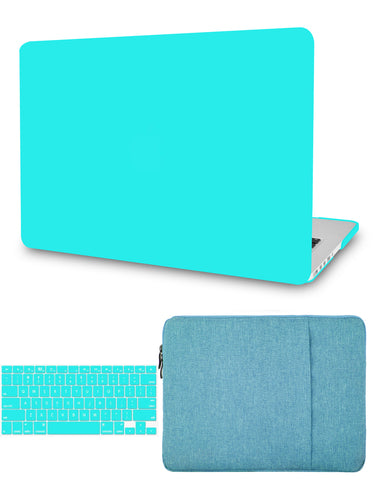 KECC Macbook Case with Cut Out Logo + Keyboard Cover and Sleeve Package | Matte Tiffany Blue