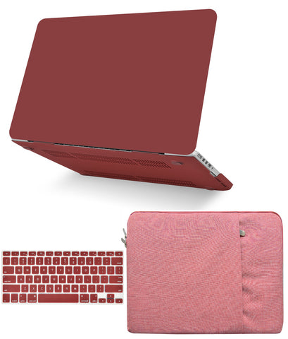 KECC Macbook Case with Cut Out Logo + Keyboard Cover and Sleeve Package | Matte Wine Red