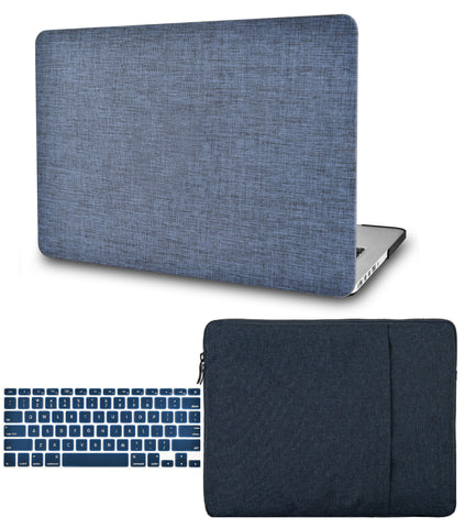 KECC Macbook Case with Cut Out Logo + Keyboard Cover and Sleeve Package | Navy Fabric