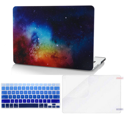 KECC Macbook Case with Cut Out Logo + Keyboard Cover and Screen Protector Package | Galaxy Space Collection - Night Dream