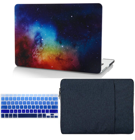KECC Macbook Case with Cut Out Logo + Keyboard Cover and Sleeve Package | Galaxy Space Collection - Night Dream