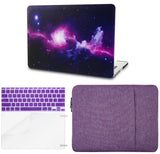 KECC Macbook Case with Cut Out Logo + Keyboard Cover, Screen Protector and Sleeve Package | Galaxy Space Collection - Purple