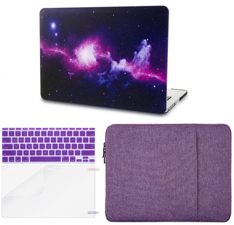 KECC Macbook Case with Cut Out Logo + Keyboard Cover, Screen Protector and Sleeve Package | Galaxy Space Collection - Purple