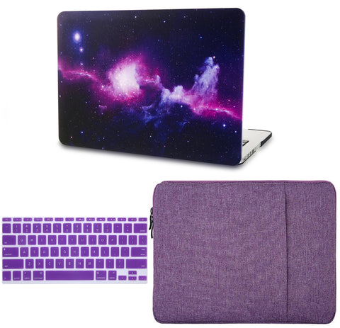 KECC Macbook Case with Cut Out Logo + Keyboard Cover and Sleeve Package | Galaxy Space Collection - Purple