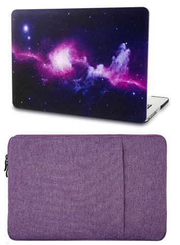 KECC Macbook Case with Cut Out Logo + Sleeve Package | Galaxy Space Collection - Purple